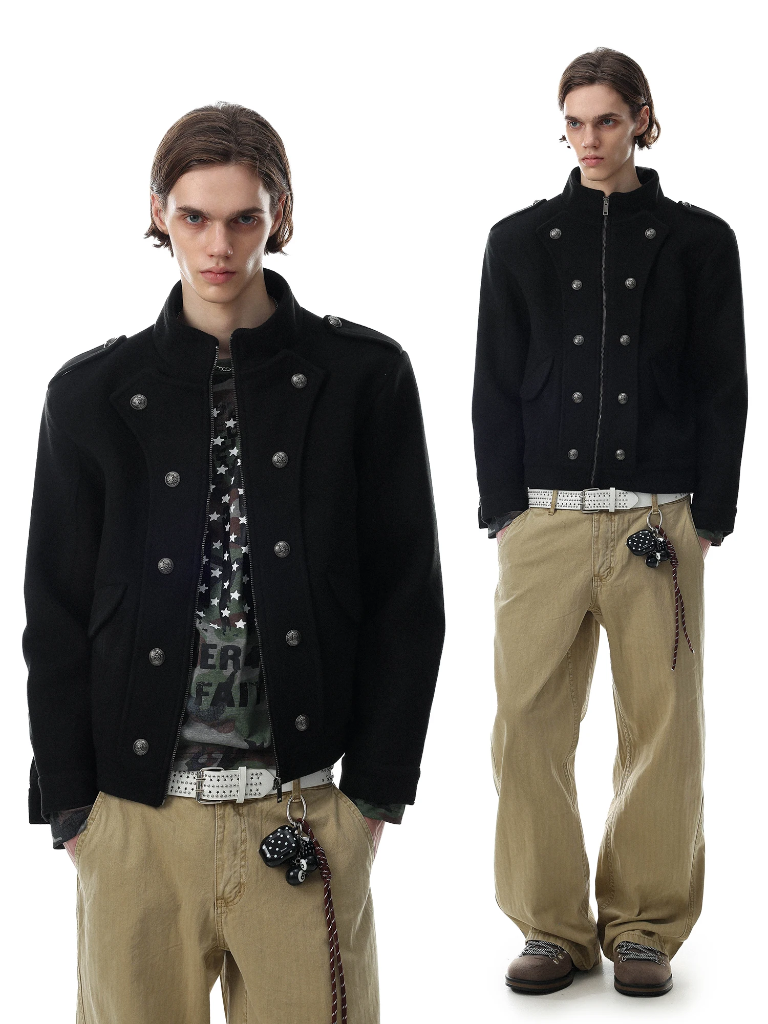 American Retro Double Button Napoleon Court Style Stand Collar Jacket Short Design Sense Outerwear for Men And Women