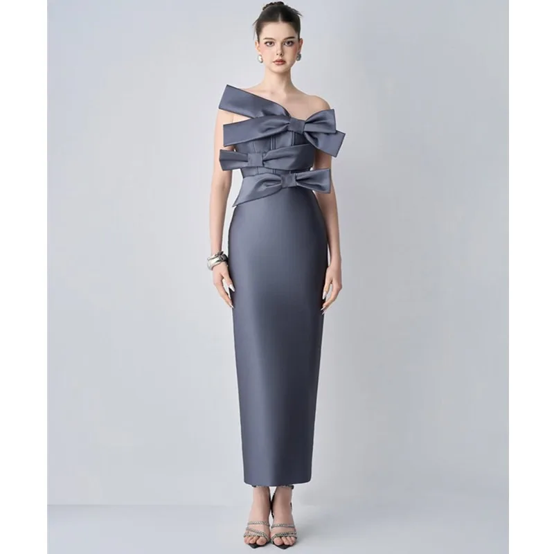 

2026 Fashion New Gray Bandage Skirt Elegance Big Dress Dress