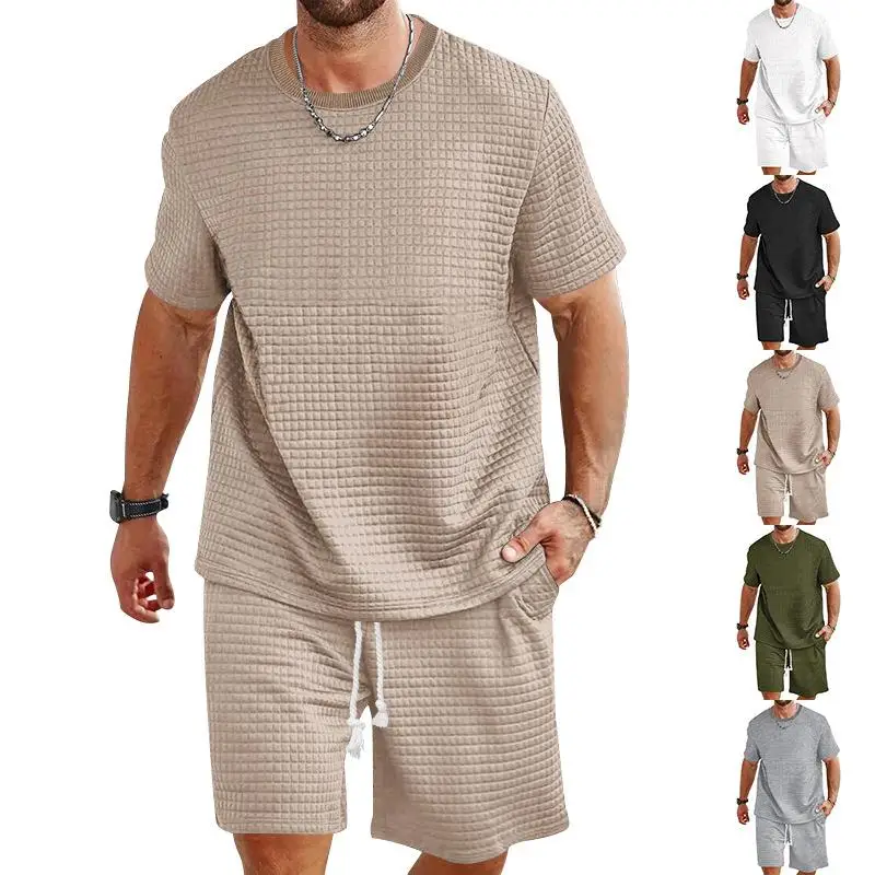 

Men's Sports irt orts Set Casual Autumn Outfit Long Sve T-irt with Small Square Pattern ort Pants No Brand Registered