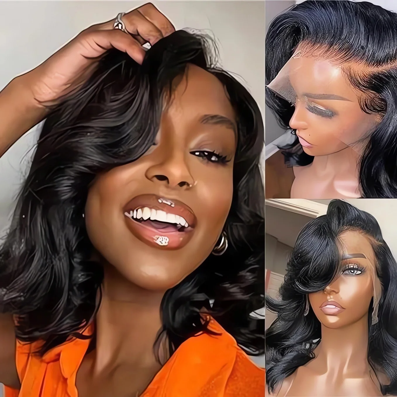 Wig Bob Pendek Body Wave 13x4 13x6 dengan Lace Frontal, Wig Lace Closure 5x5, Density 200%, Rambut Remy Brasil Pre Plucked untuk Wanita