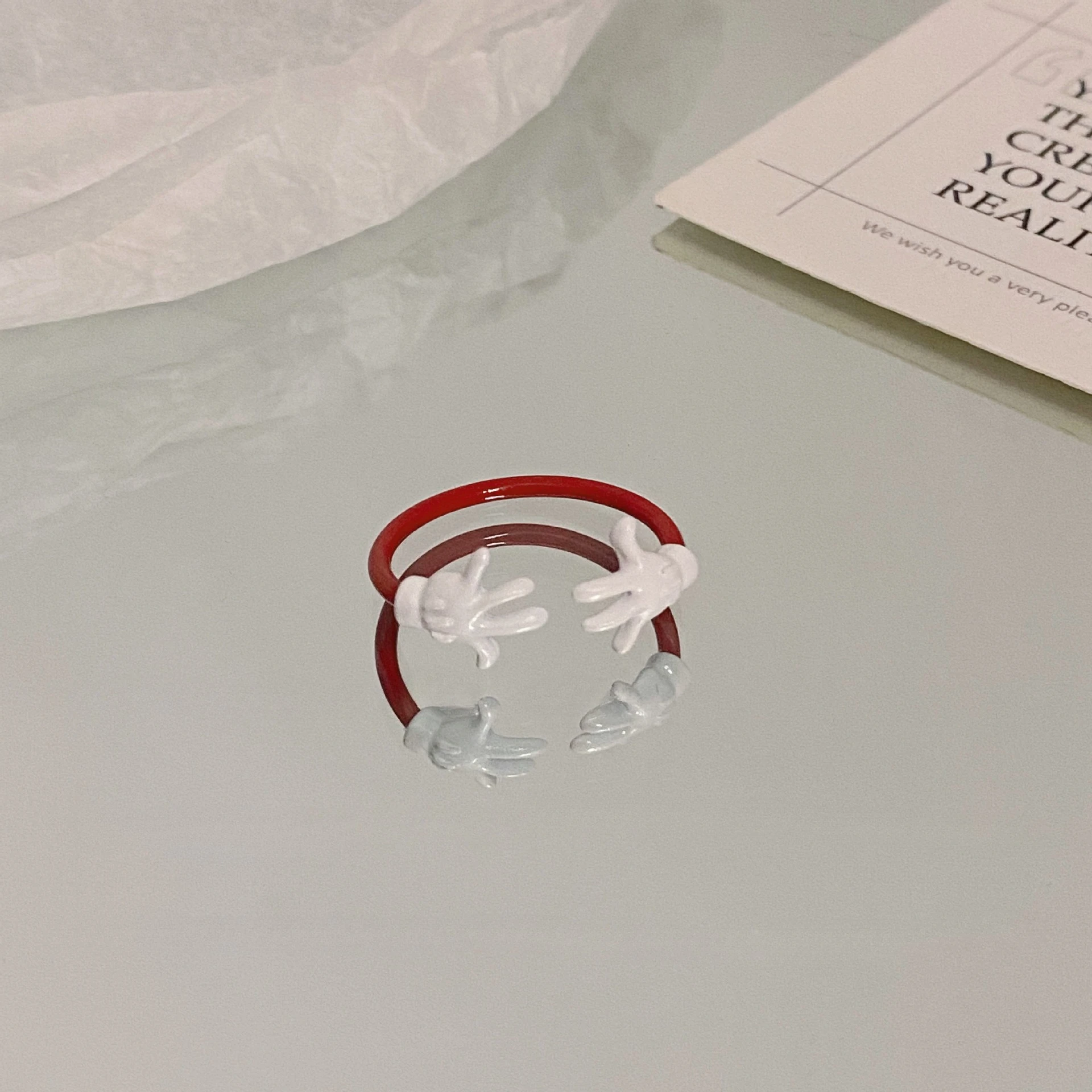 Anillo de Mickey de dibujos animados de libro rojo de Disney, diseño de nicho, estilo exquisito, anillo de joyería Evergrande con forma de corazón para chica