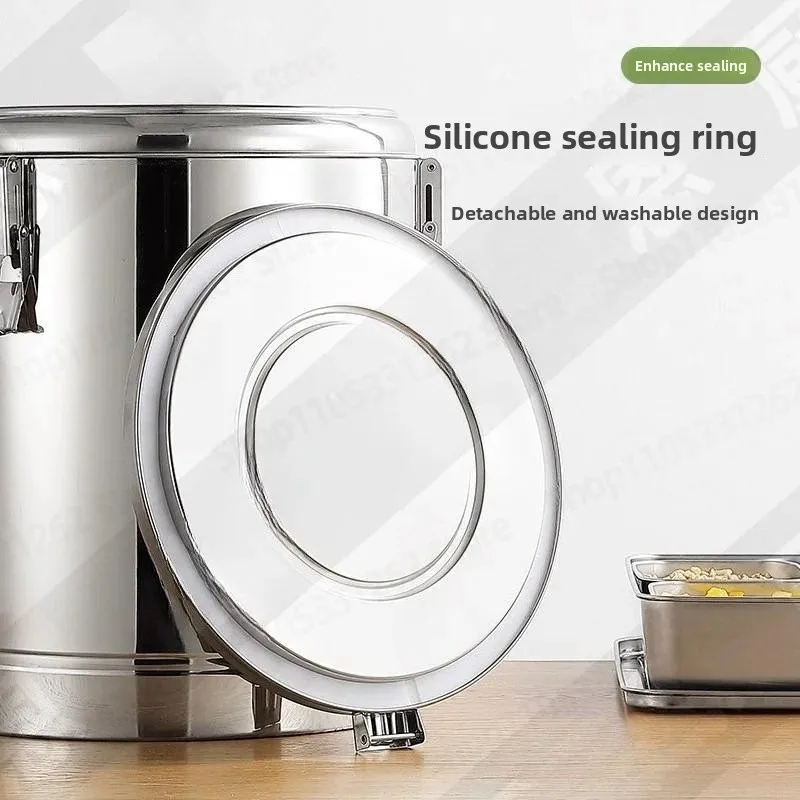 Large Stainless Steel Insulated Food Bucket Commercial Soup Container for Catering Stall Tea Water