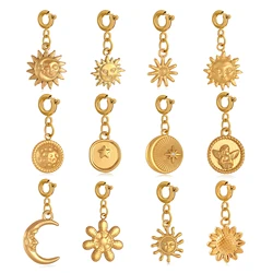 Moon/Sun Face/Star/Sunflower Charms PVD Plated Fadeless Stainless Steel Angel Wings Pendant Diy Earring Necklaces Jewelry Making