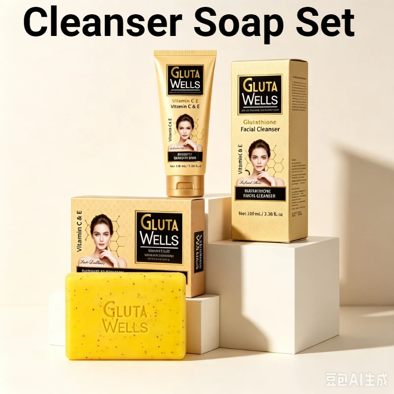 Glutathione Facial Cleanser & Soap Set Vitamin C Brightening Face Wash Deep Cleansing Oil Control Smooth Skin Facial Cleansing