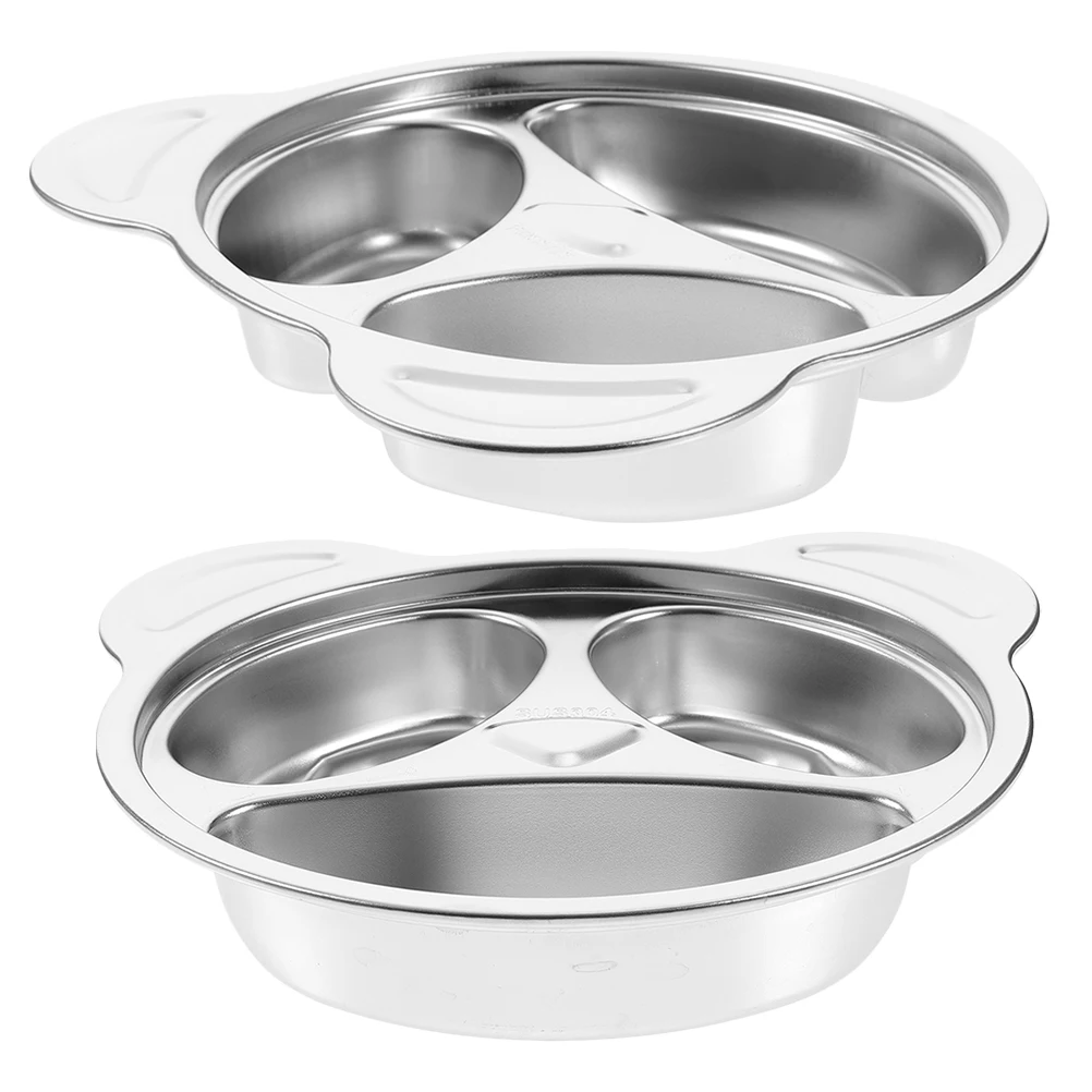 

2 Pcs Children Cartoon Plates Divided Stainless Steel Kids Tray Toddler Snack Plate Baby Food Separator Kitchen