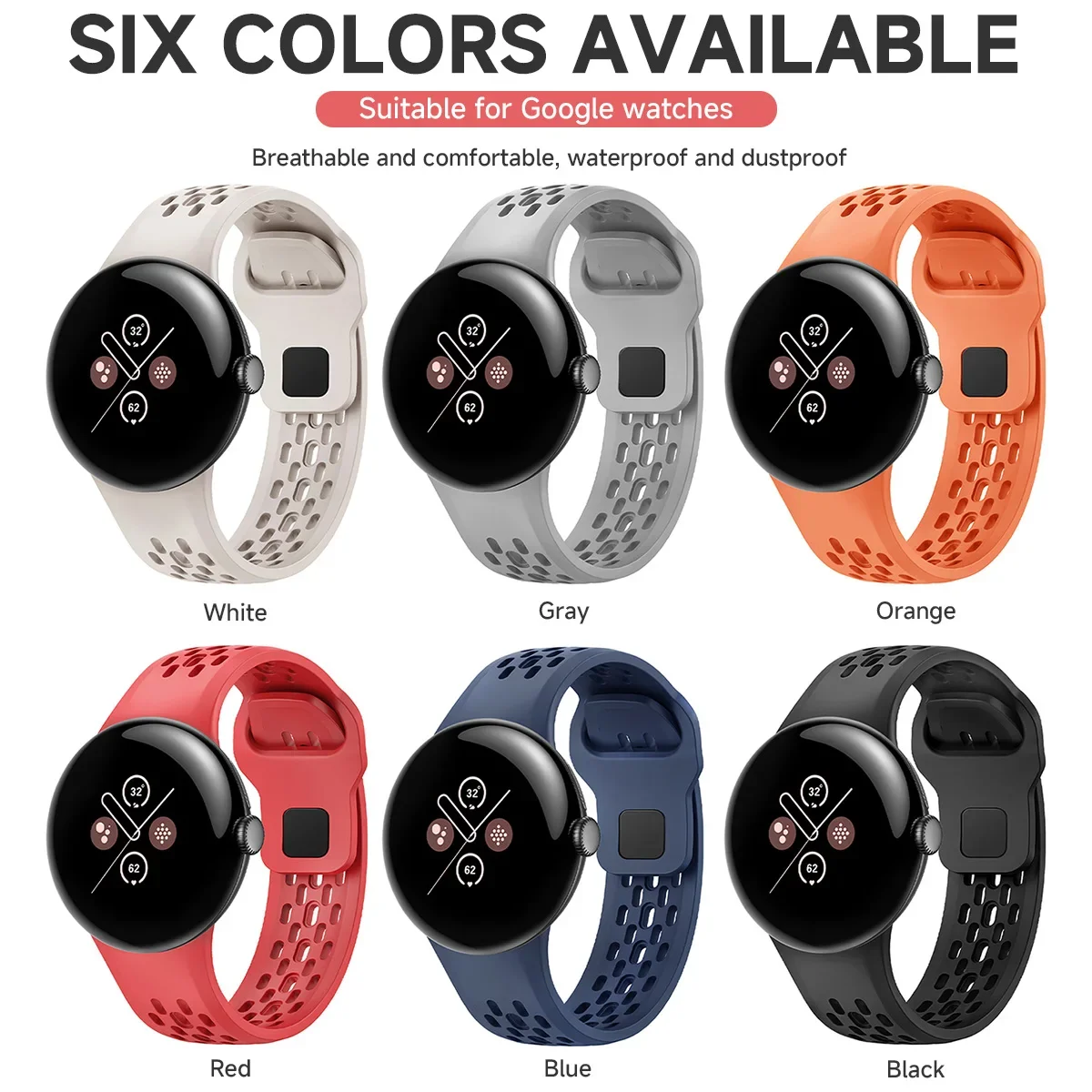 Silicone watch band For Google Pixel Watch3 45mm porous breathable silicone strap sports wristband