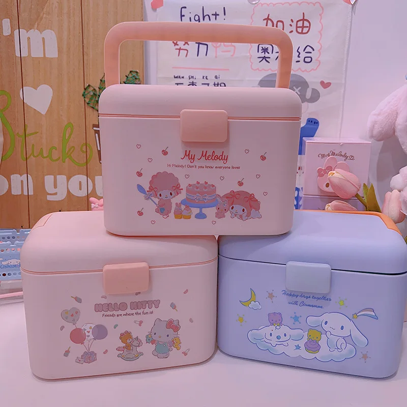 Hello Kitty Cinnamoroll Anime Kawaii Sanrio Medicine Box Cute My Melody Household Portable Storage Case Gifts for Kids