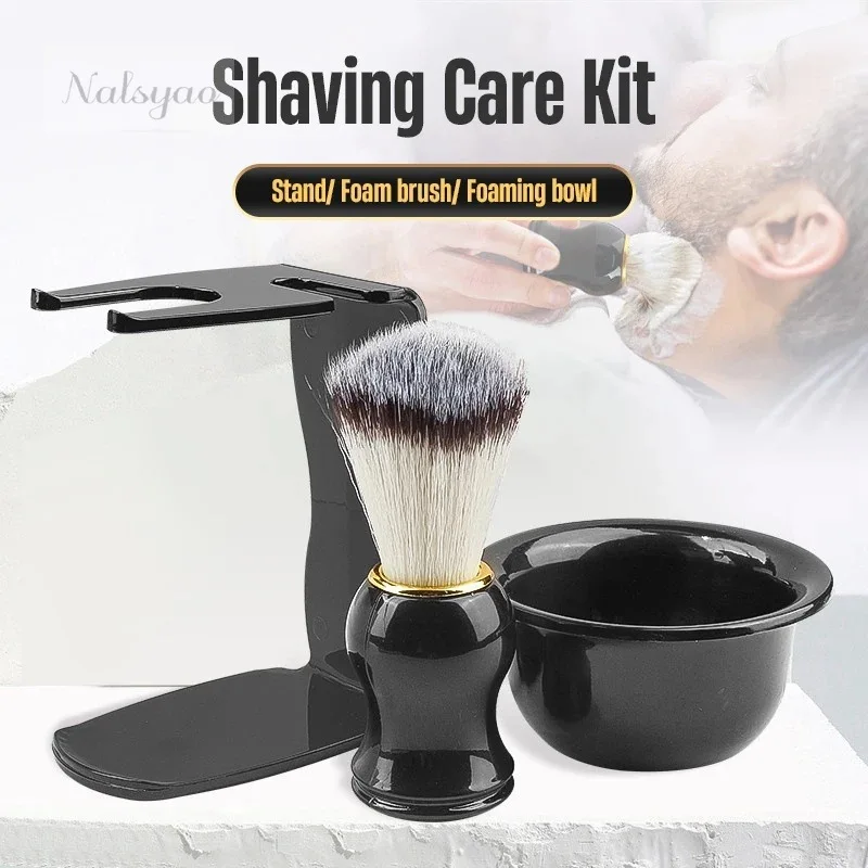 Professional Shaving Brush 3-in-1 Shave Kit with Bowl and Stand, Men's Grooming Set for Father's Day Gift