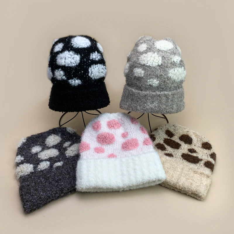 New Women Niche Color Block Circles Wool Knitted Hats Autumn and Winter ins Warm Korean Versatile Casual Fashion Outdoor Beanies