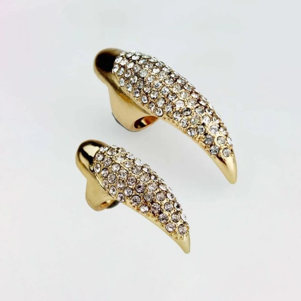 

10pcs Retro Rhinestone Rings Strong Alloy Nail Jewelry Gothic Punk Finger Claws Fingernail Ring Embedded Diamonds