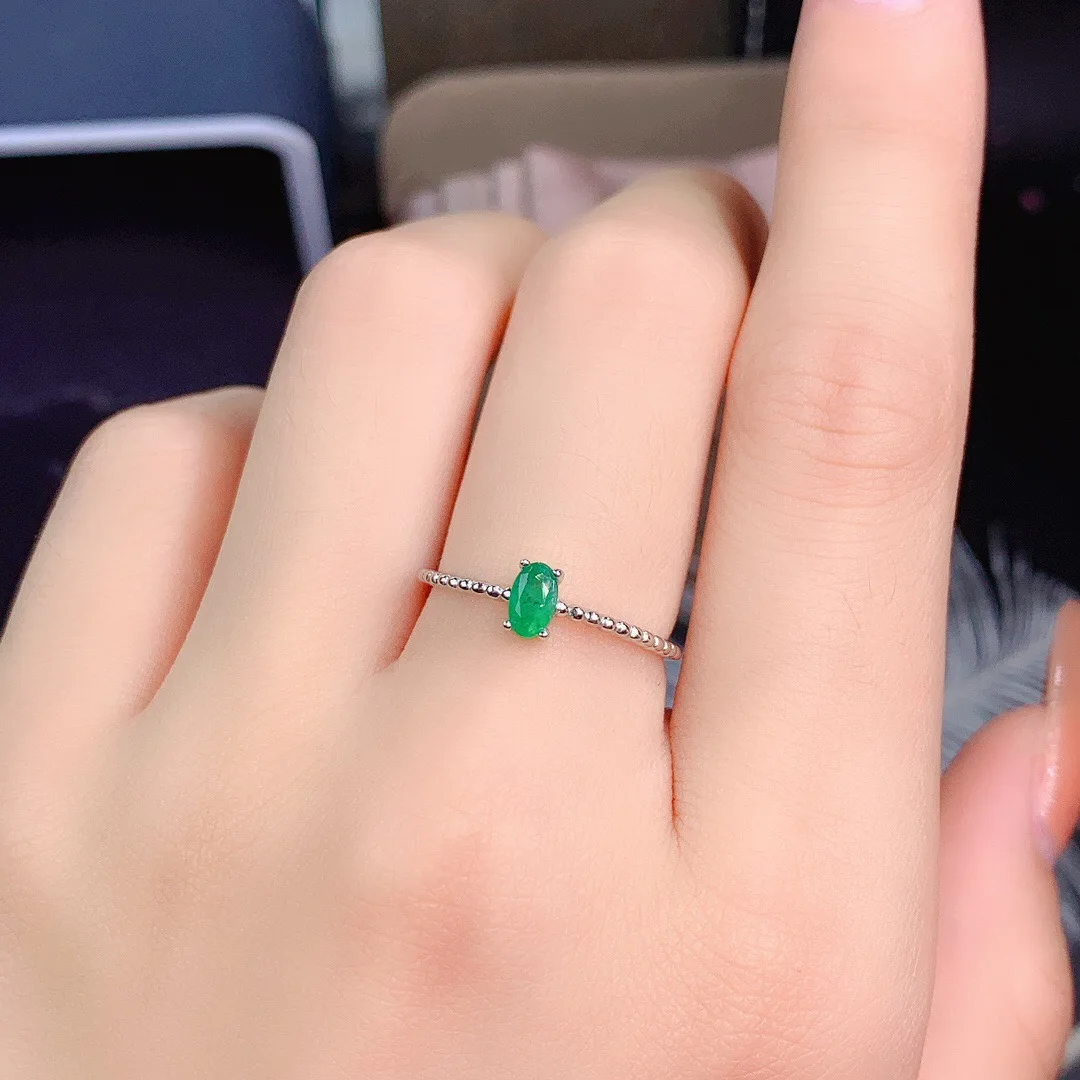 NEW 925 Silver Inlaid Natural Emerald Ring Women's Jewelry for Women Resizable Rings