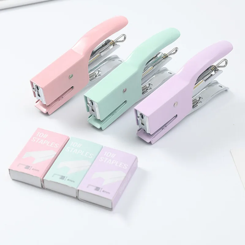 Mini Stapler Metal Hand-held Stapler with 750Pc Staple Pin Labor-Saving Office Stapler Portable Compact Kawaii Stationery