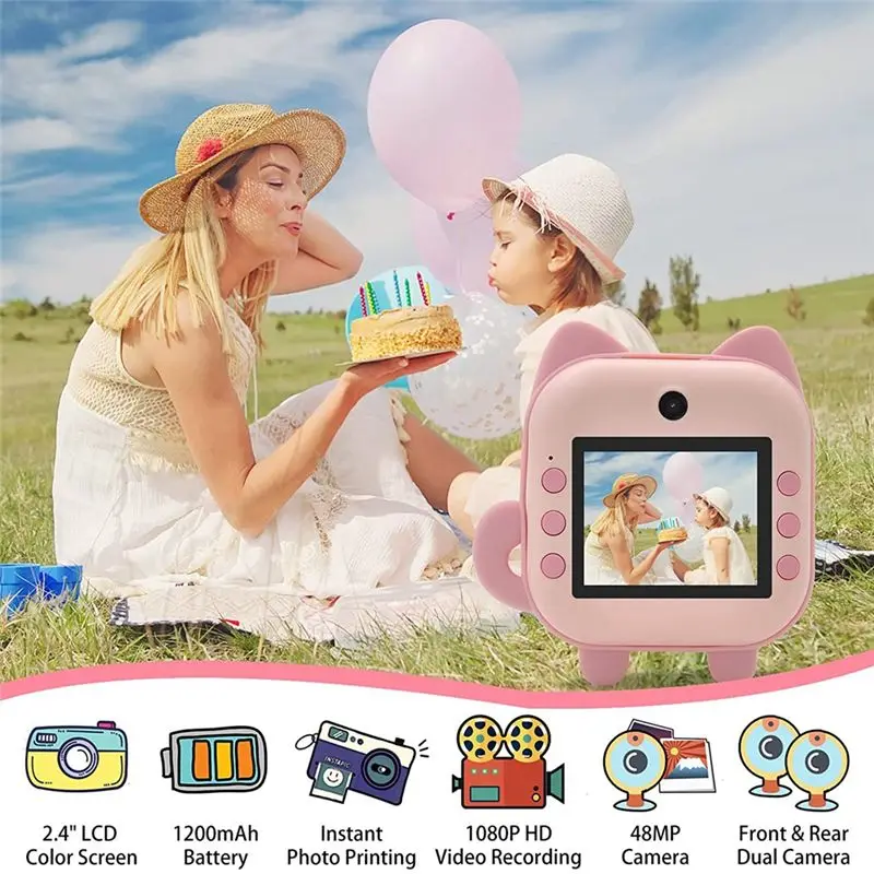 

[EYEL!NEW!】 Instant Print Camera For Kids,Zero Ink Kids Camera With Print Paper,Selfie Video Digital Camera With HD 1080P
