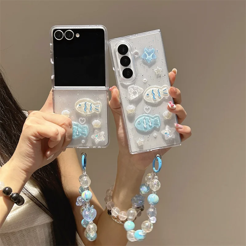 

Чехол-браслет с 3D-звездой и рыбой с градиентом для Samsung Galaxy Z Flip 7 FE 6 3 4 5 Z Fold 4 5 6 7 Wave Противоударный чехол