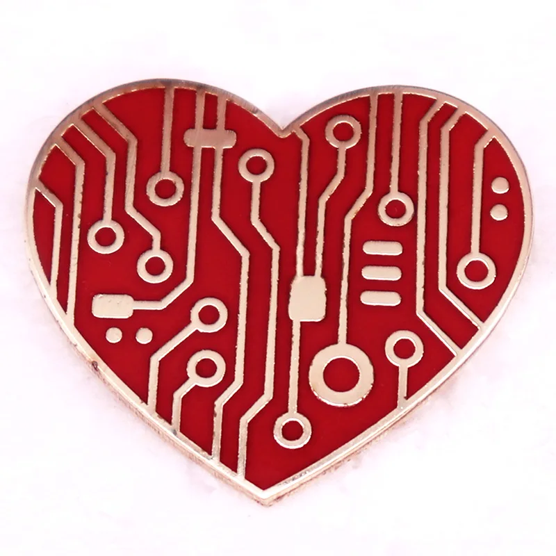 Red Heart Circuit Board Enamel Pin Brooch Metal Badge Jewelry Valentines Romantic Ornament