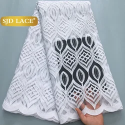 SJD LACE Pure White French Milk Silk Lace Fabric with Sequins 2025 Latest African Mesh Lace for Women Wedding Party Dresses Sew