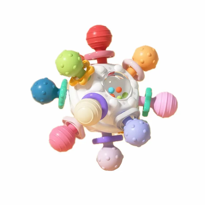 Sonajero de bola de dedo de Manhattan infantil, bola de átomo, mordedor giratorio, juguete de dentición, bola de Gel suave