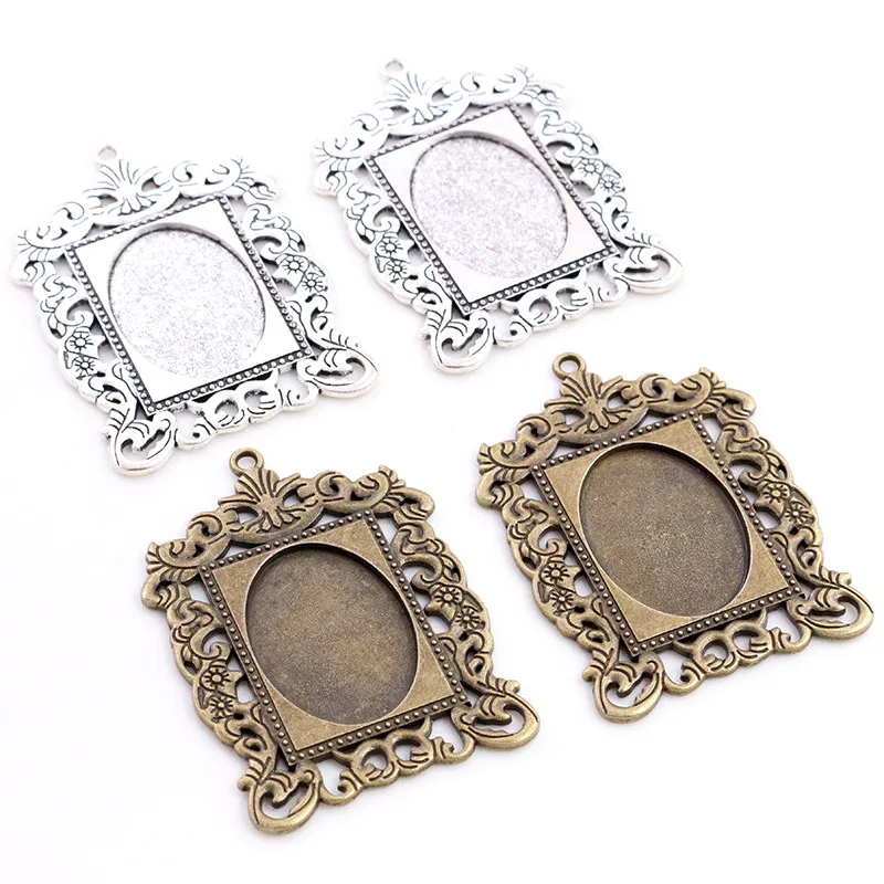 5pcs 18x25mm Inner Size Antique Silver Bronze Fashion Style Cameo Cabochon Base Setting Charms Pendant necklace findings