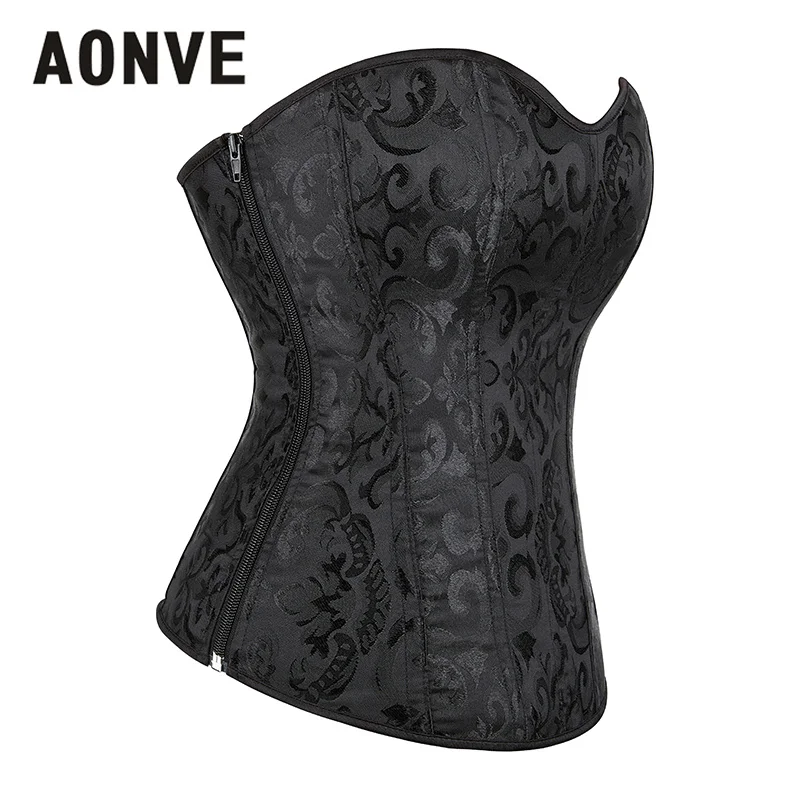 Elegant Corset Tops Jacquard Overbust Side Zipper Black Goth Waist Trainer Lingerie Bustier Body Shapewear Push Up Clothes