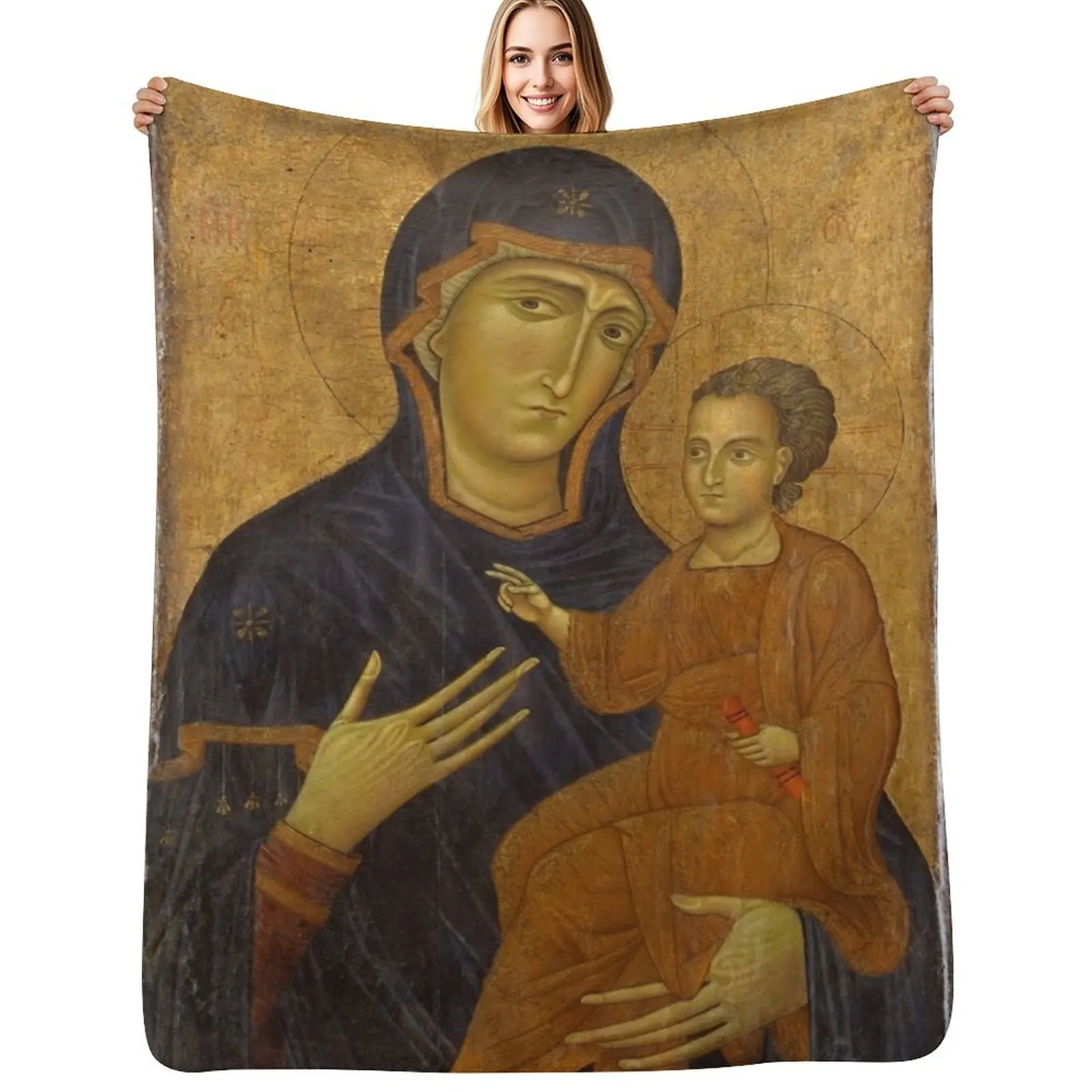 

Madonna and Child, Berlinghiero 1300-1500 Throw Blanket Decorative Soft Throw Blanket for Couch Sofa