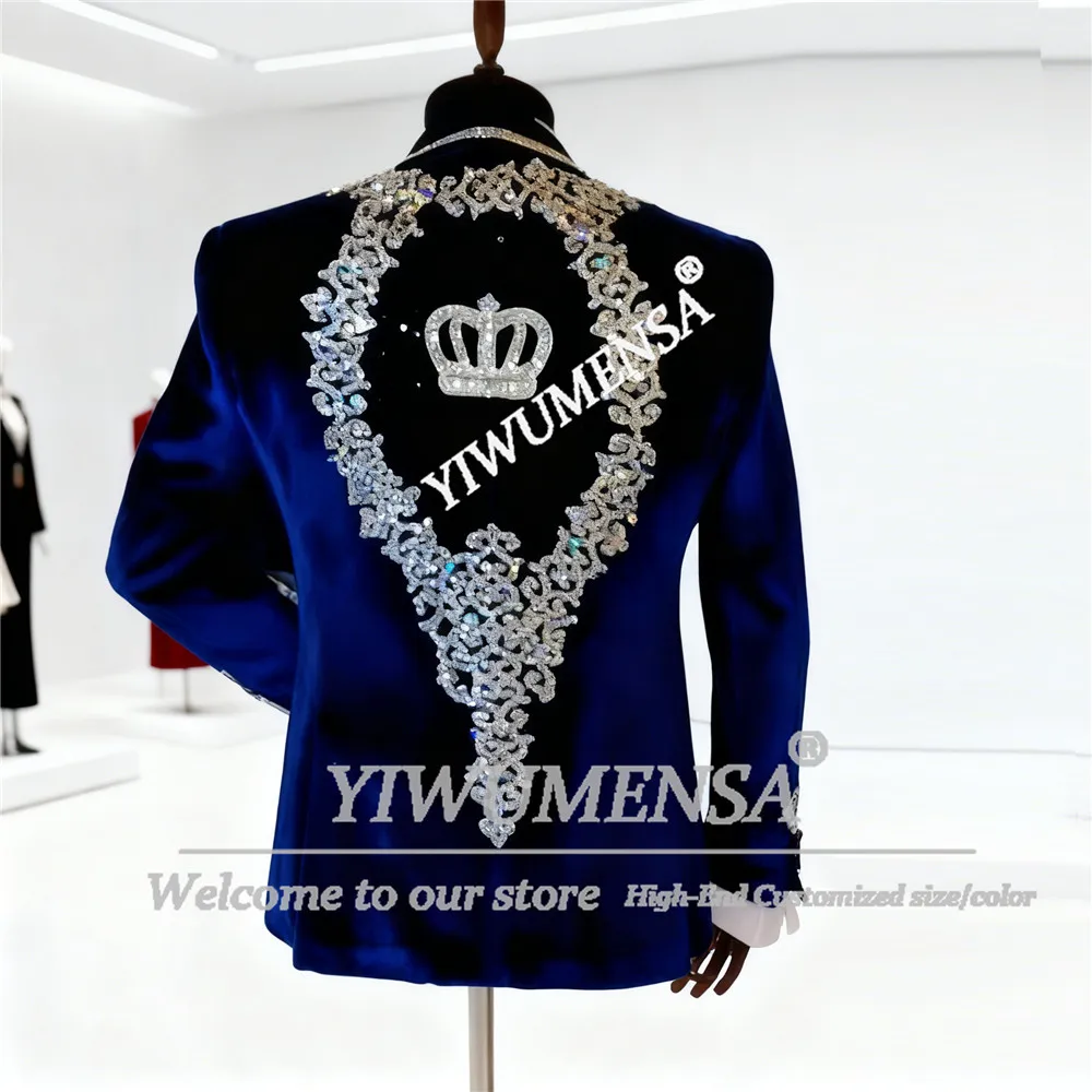 Brilliant Beads Crystals Groom Wedding Tuxedos Italian Design Velvet Suits Men Outfit Slim Fit Customized 3 Pieces Costume Homme