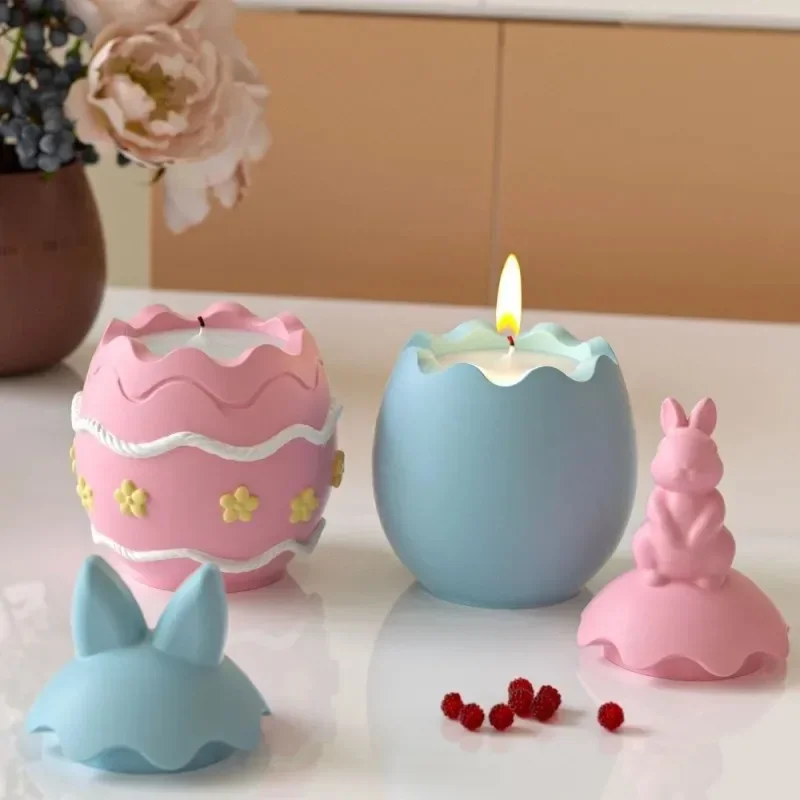

Latest Models Easter Rabbit Egg Shaped Candle Holder Jar Silicone Mold DIY Bunny Storage Box Plaster Gypsum Making Mould Easter