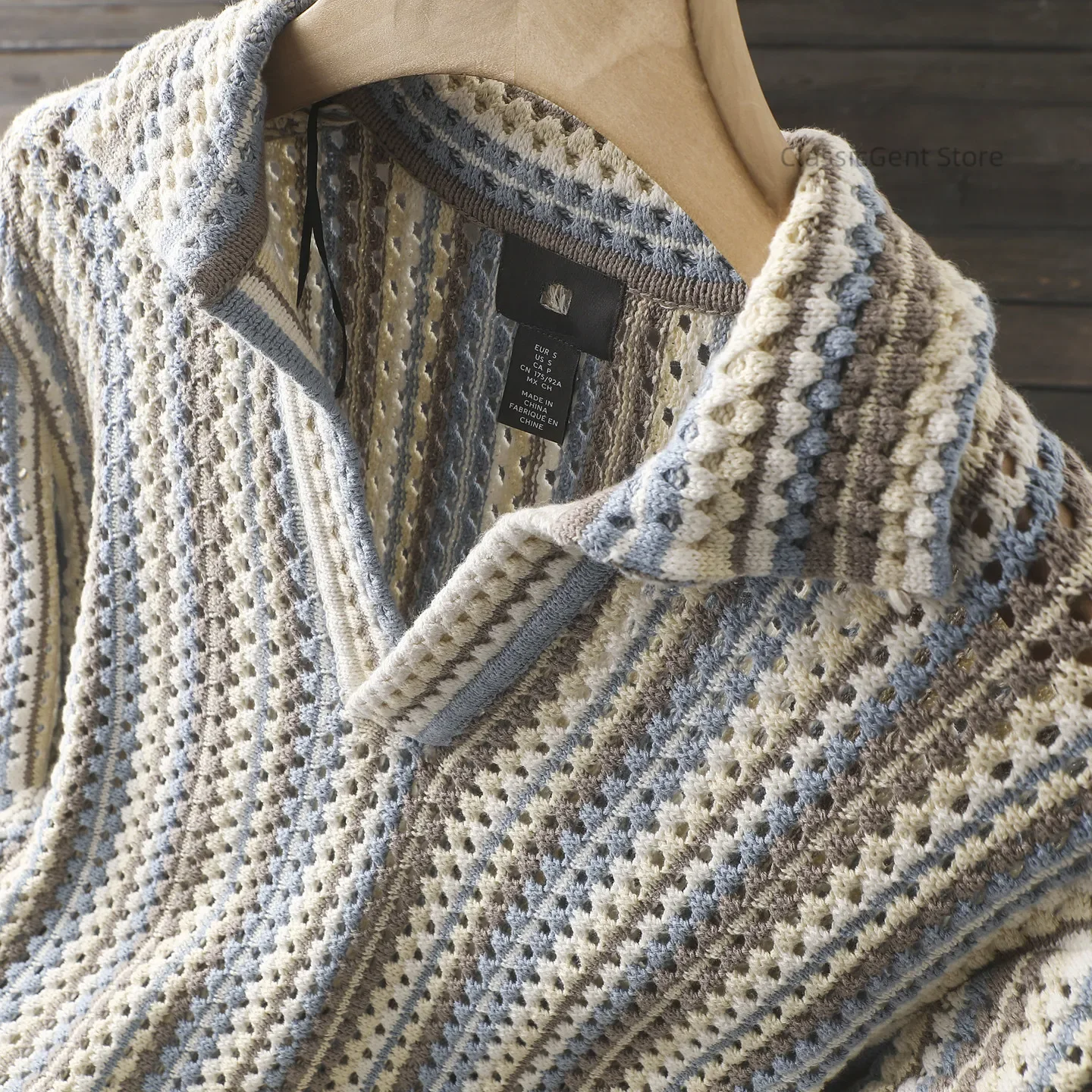 Spring and Summer Slack and Textured Seagull Neck Hollow Knitted Short Sleeve POLO Shirt