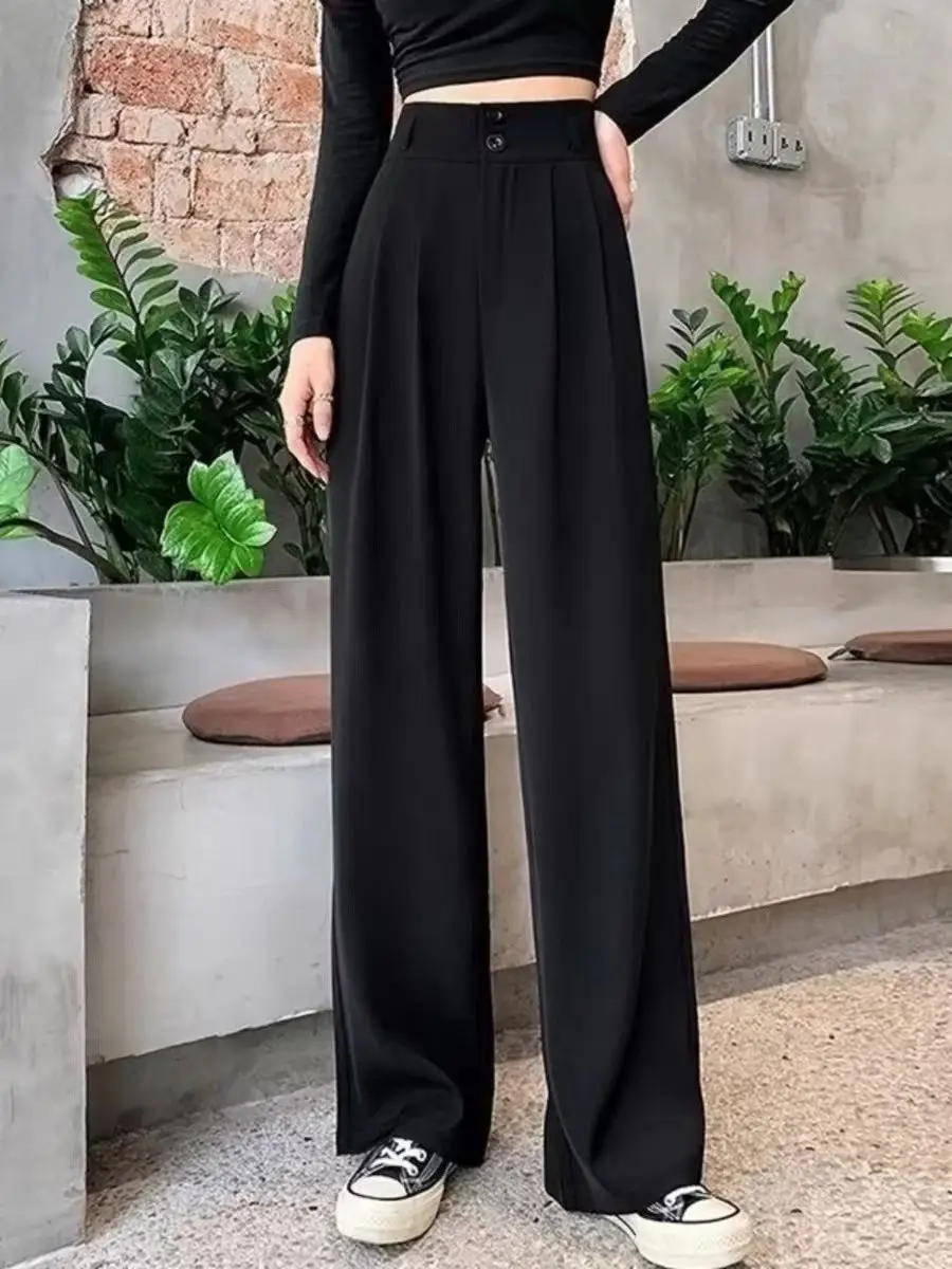 2024 Lady Large Size Summer Thin Style High Waisted Multicolor All-match Loose Straight Cylinder Solid Color Casual Suit Pant