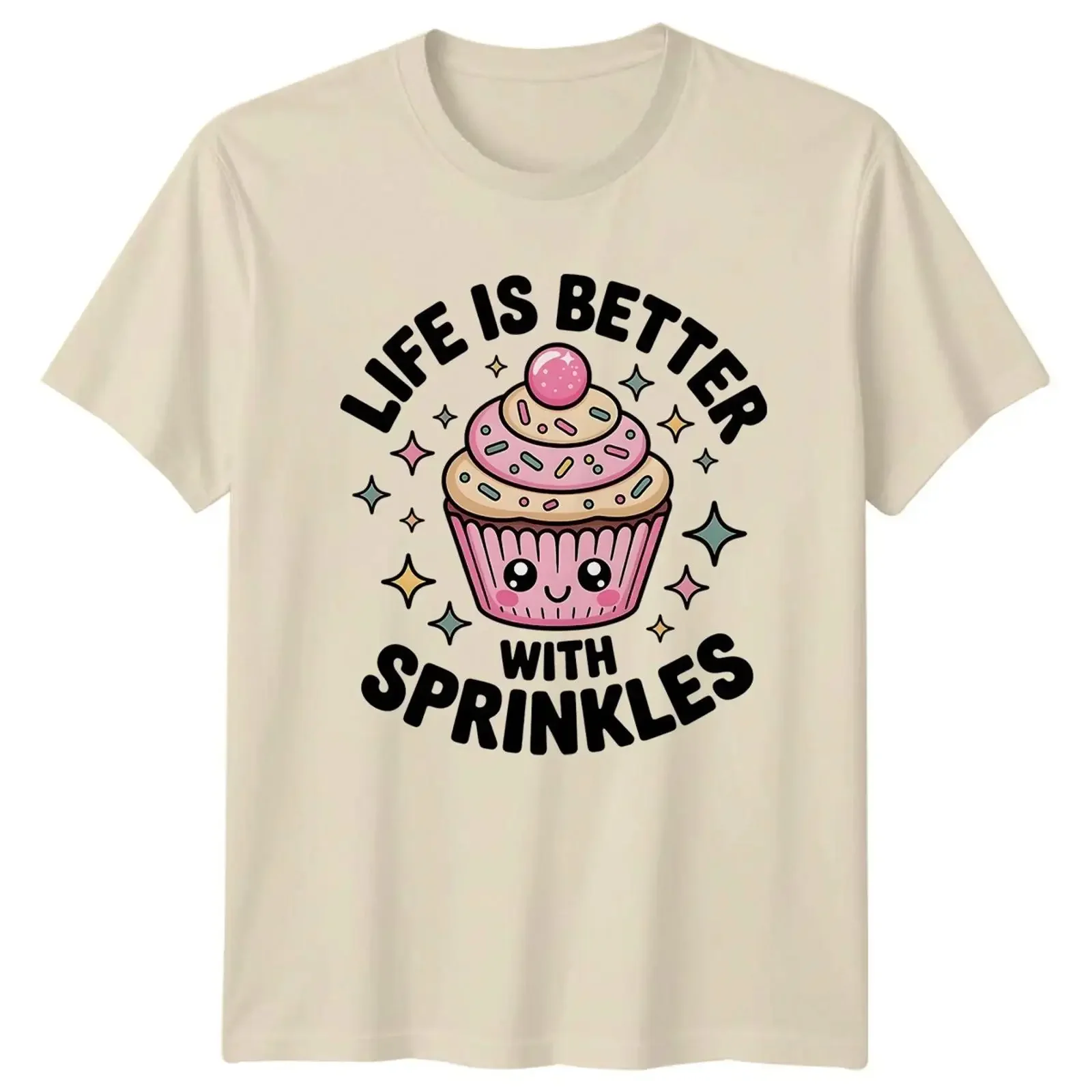 Life Is Better With Sprinkles Damen T Shirt Cupcake Backen Geburtstag vintage Washed Top For Everyday Wear Comfortable homme
