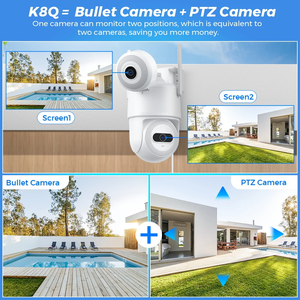 BESDER-Cámara de videovigilancia CCTV para exteriores, videocámara PTZ 4K de 8MP con Wifi, pantalla Dual, detección humana, 4MP, lente Dual en la nube, aplicación iCSee