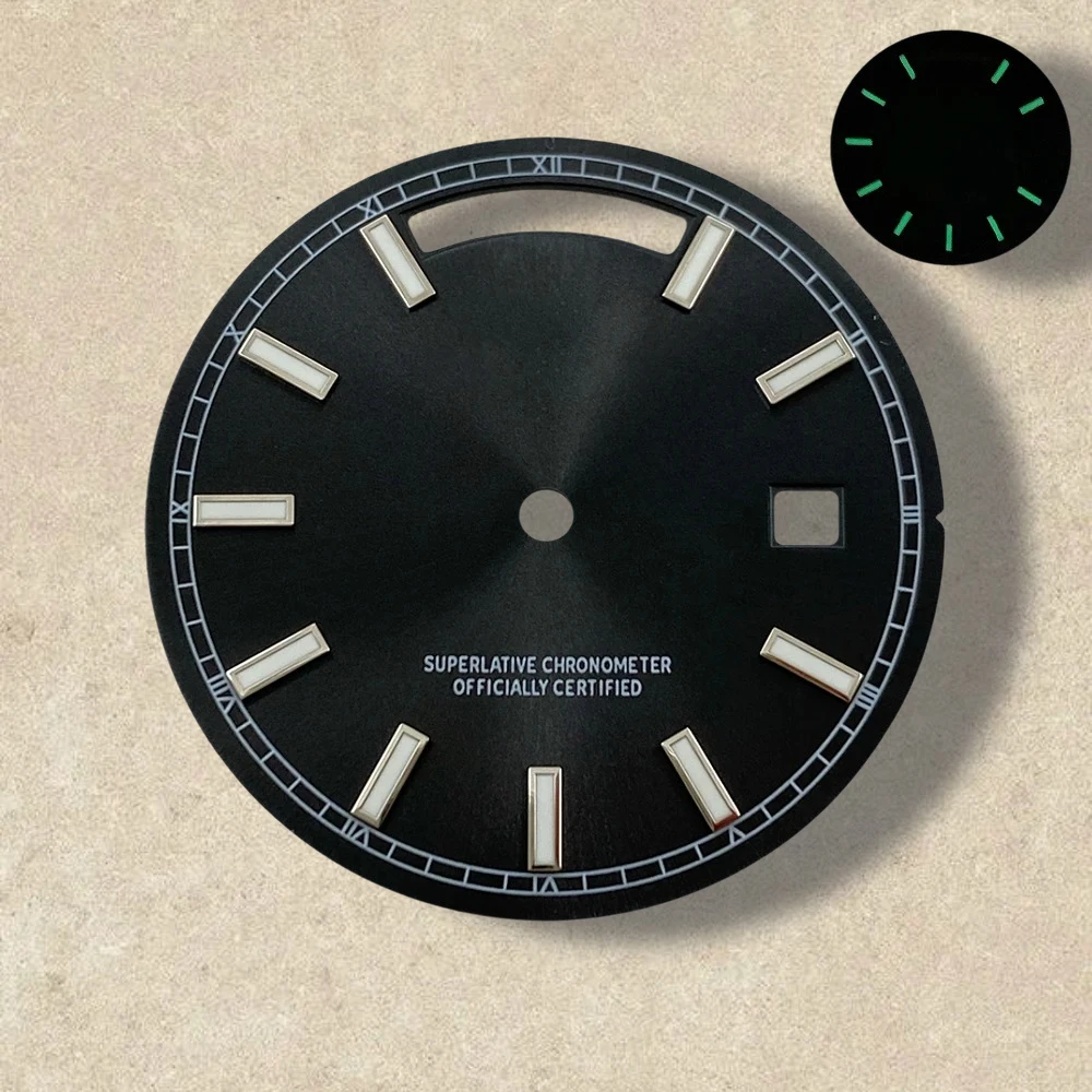 31mm S Logo Day And Date Dial Fit 8285 Movement Green Luminous Sunray High-Quality Dial Watch Modification Accessories