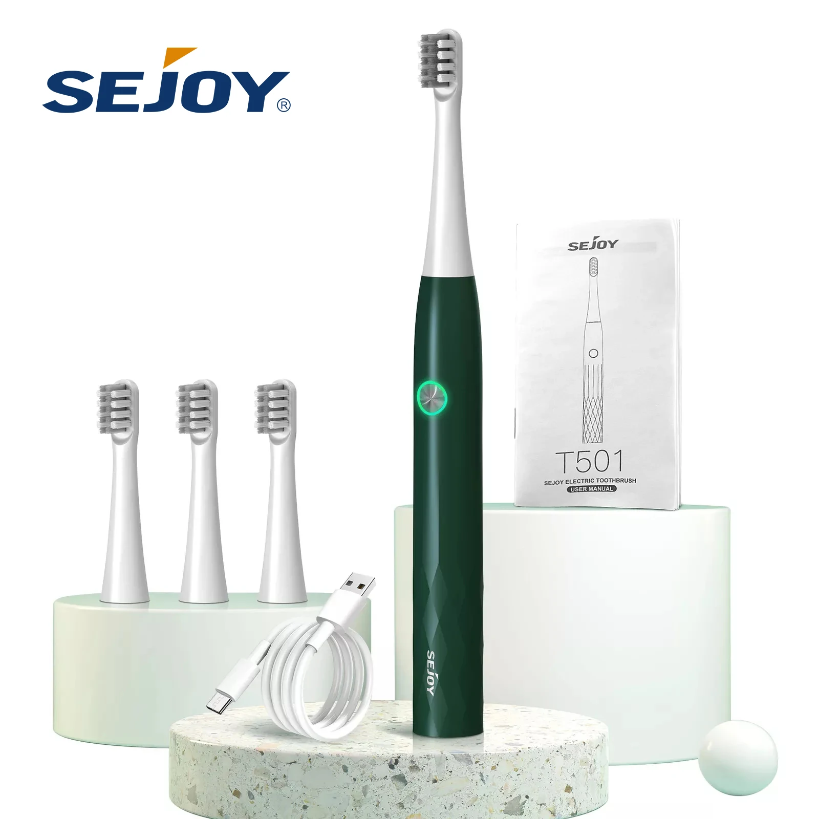 Sejoy Sonic Electric Toothbrush  Personal Care Appliances Oral Rechargeable Toothbrus 1-Hour Fast Charge 3 Modes 4 Brush Heads