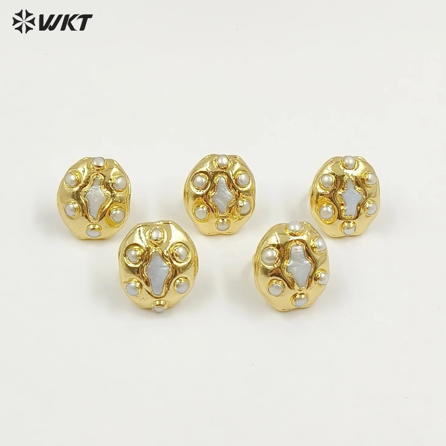 

WT-MPR150 Pretty Jewelry Gold Electroplated Natural Freshwater Pearl Adjustable Cross Shape Women Rings As Anniversary Day Gift