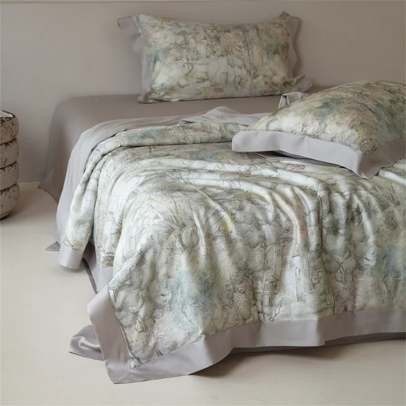 Floral Pattern Lyocell Summer Cooling Quilt Breathable Air Condition Blanket Soft Skin-friendly Lightweight Comforter All Season