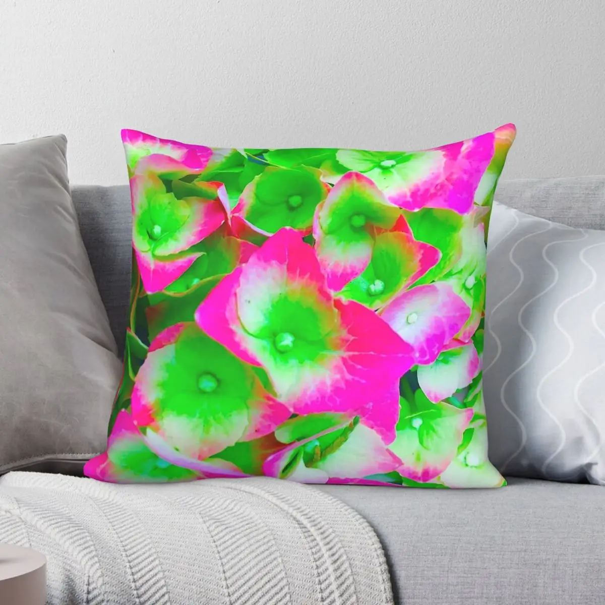 Hydrangea Hortensia Square Pillowcase Polyester Linen Velvet Pattern Zip Decorative Sofa Cushion Cover