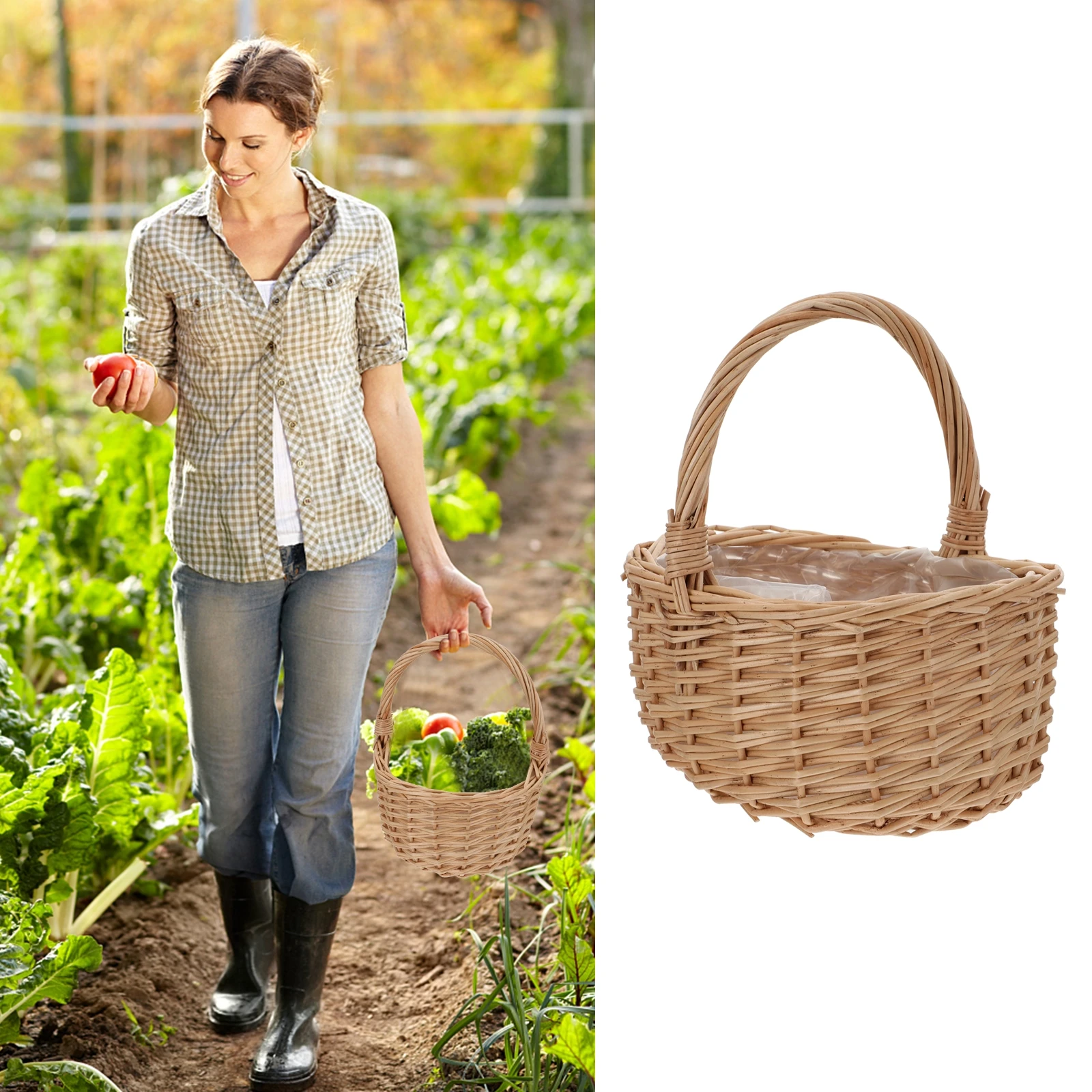 

Rattan Woven Flower Basket Natural Storage Basket Light Yellow Handmade Organizer For Fresh Dried Flowers Grass Decoration Home