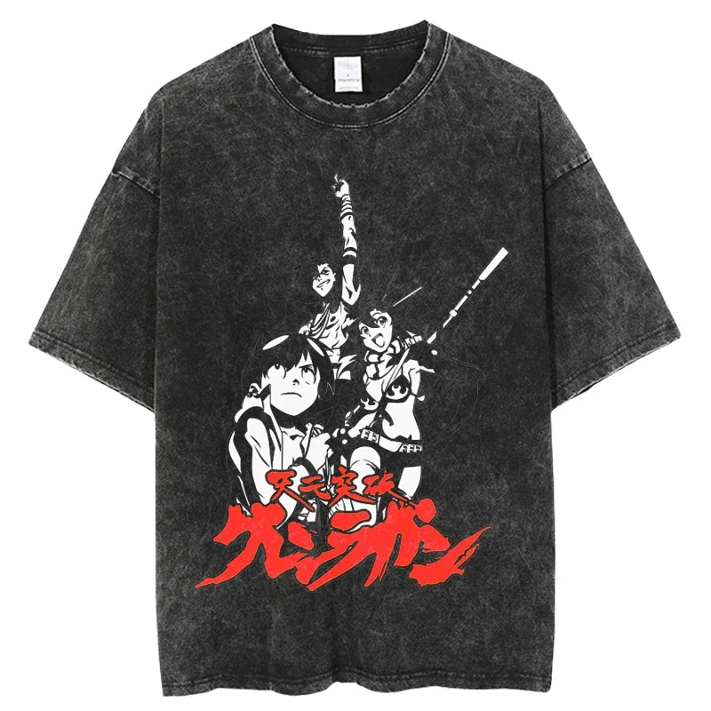 Japanese anime Tengen Toppa Gurren Lagann T-shirt men Harajuku washed graphic tee shirt oversized T-shirt streetwear tops Black