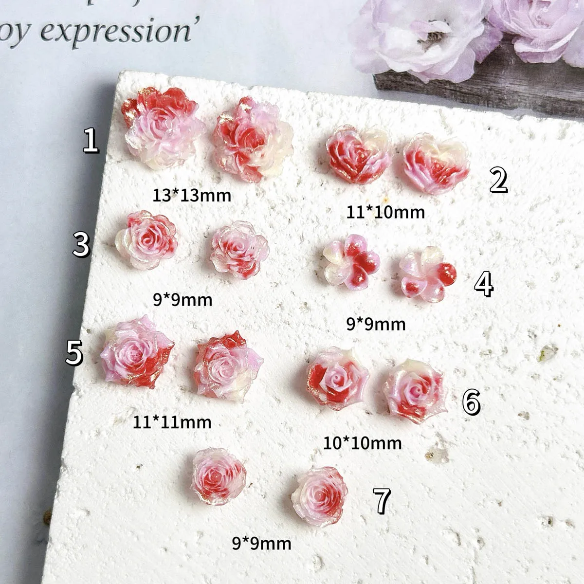 Sweet Creative Shinny Windmill Flower Rose Resin Nail Charms 3D Luminous Gradient Colored Blossoms Nail Art Decorations for DIY