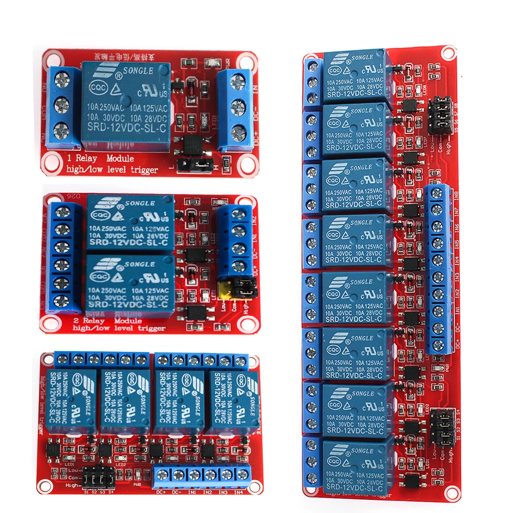 1 шт. релейный модуль 5 В 12 В 24 В 1 2 4 8-канальная плата релейных модулей с поддержкой оптопары триггер высокого и низкого уровня для Arduino