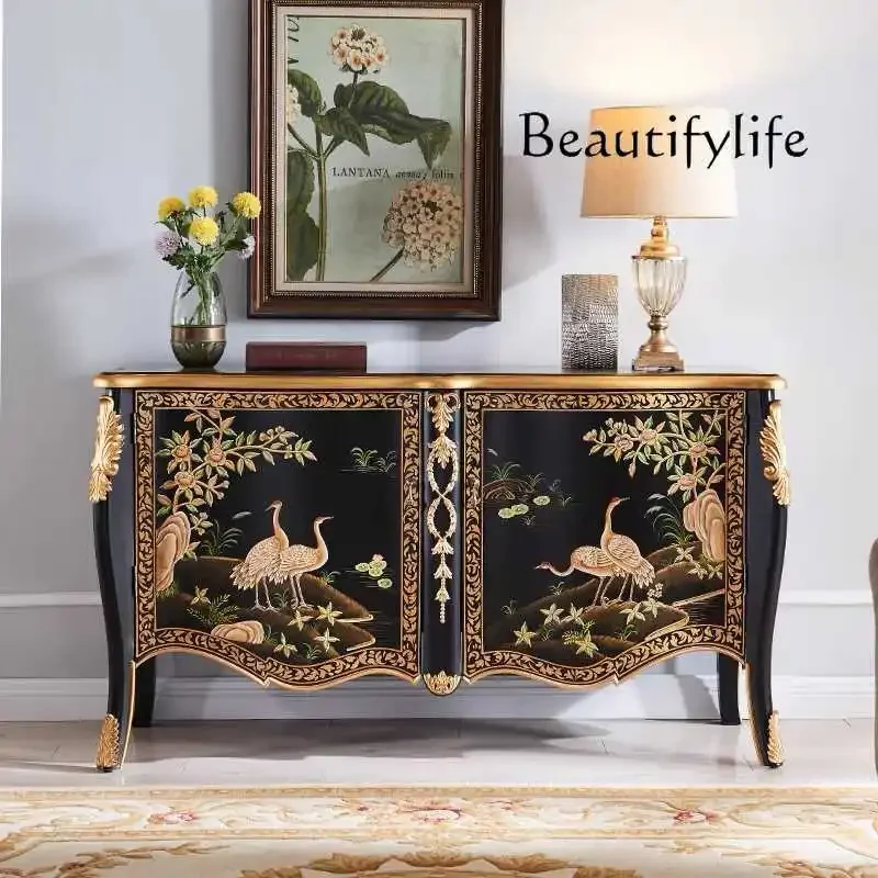 Q American neoclassical solid wood painted dining side cabinet villa living room storage storage cabinet French retro entrance