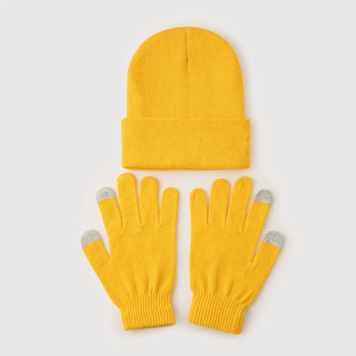 Minimalist multi-color optional touchscreen gloves and same color woolen hat set, comfortable and warm in autumn and winter