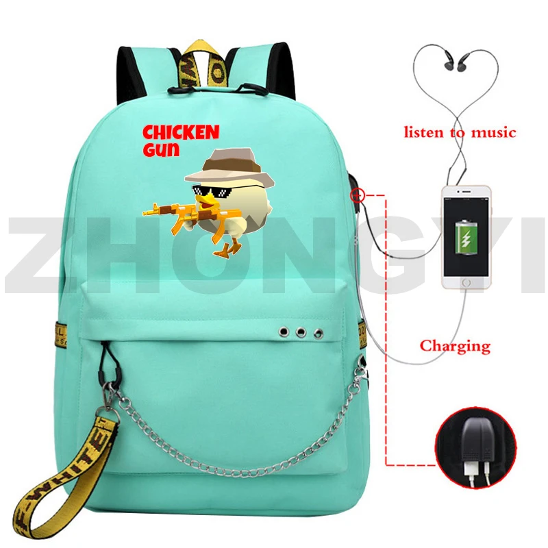 

Anti Theft Chicken Gun Print School Backpack Travel Casual Waterproof Women's Shoulder Bags USB Charging Backpack Kids Schoolbag