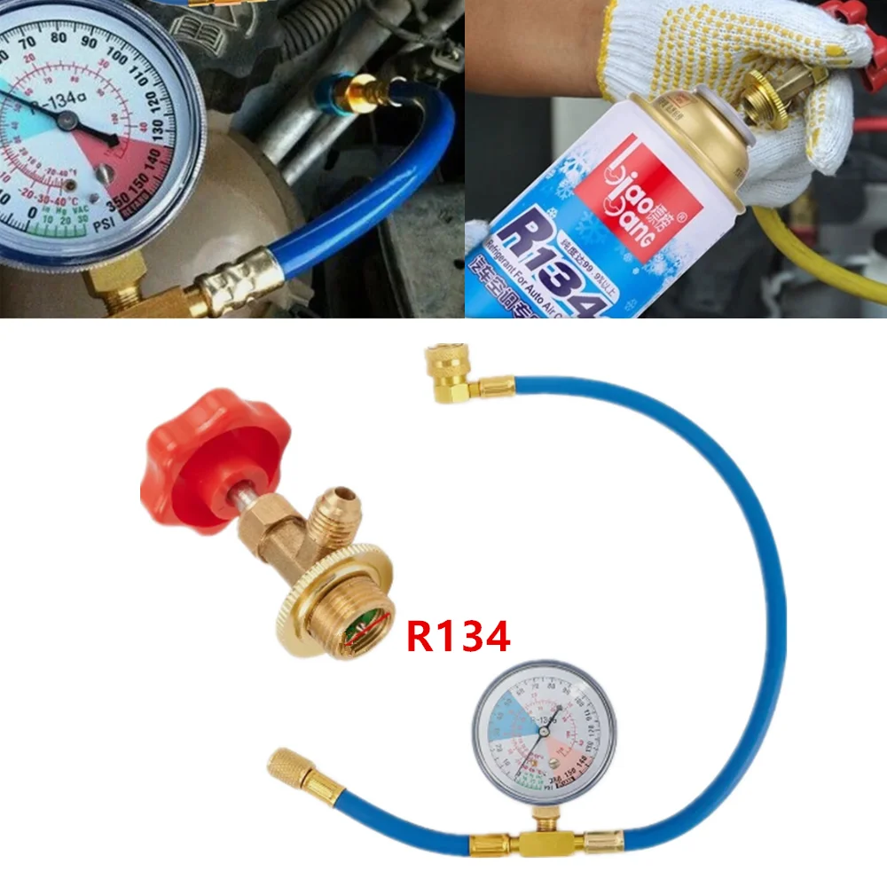 R134A Refrigerant Car Air Conditioning Recharge Measure Kit Hose Gas Gauge AC Adapter 1/4 Air Conditioning Refill Repair Tools