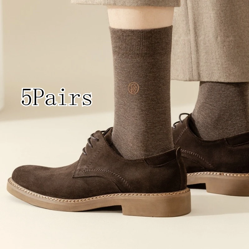 

Мужские классические носки из 100% хлопка, 5 шт., высококачественные деловые носки для экипажа с контролем запаха и усиленными комфортными мужскими носками