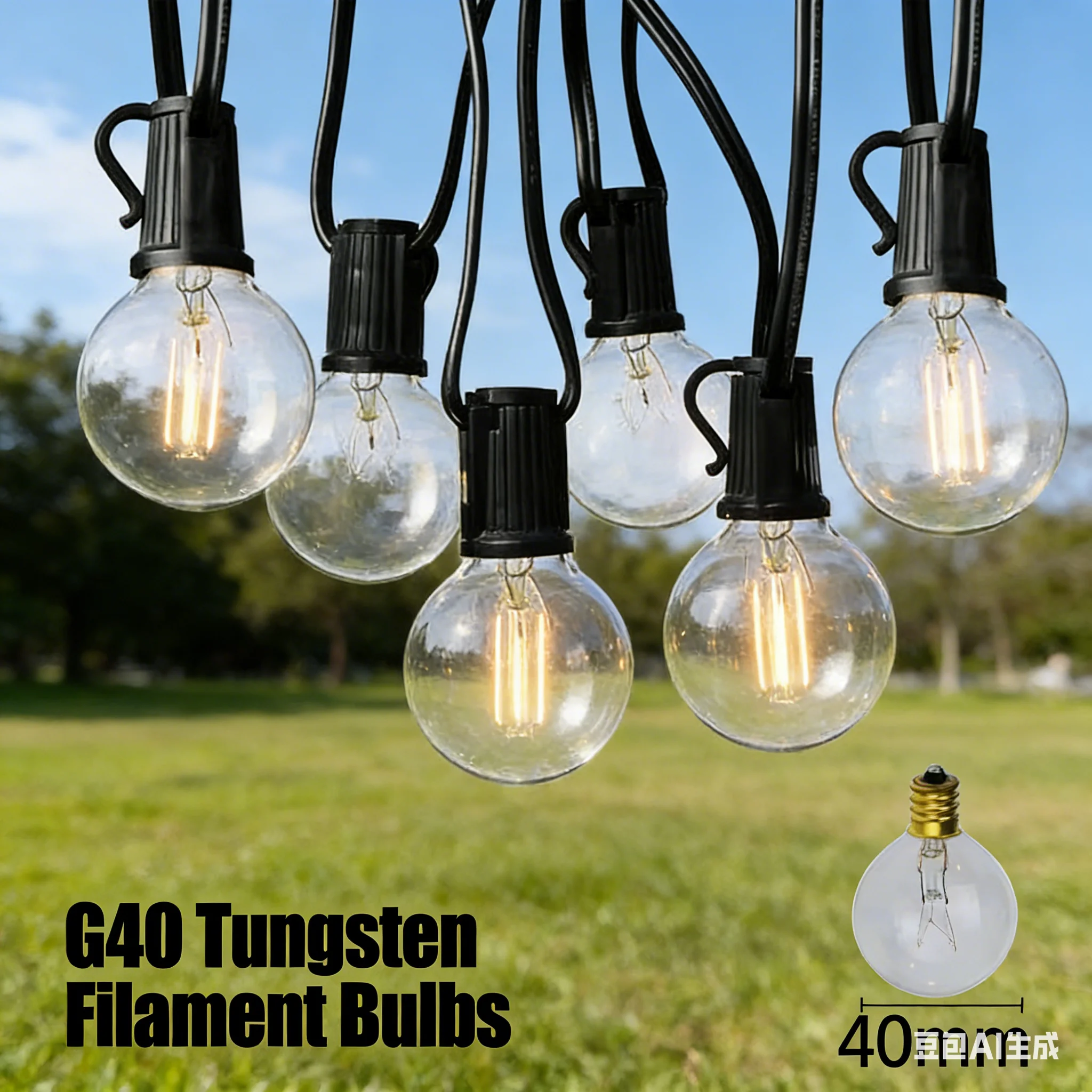 

8M G40 Globe String Lights 25 Clear Incandescent Bulbs E12 Base for Indoor/Outdoor Vintage Party Backyard Wedding Decoration