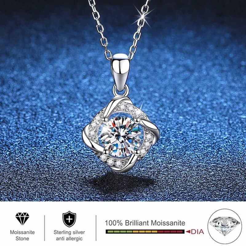 925 Sterling Silver Necklace 6.5mm D Color Moissanite Diamond Fashion Rotating Windmill Pendant Necklaces for Women Jewelry Gift