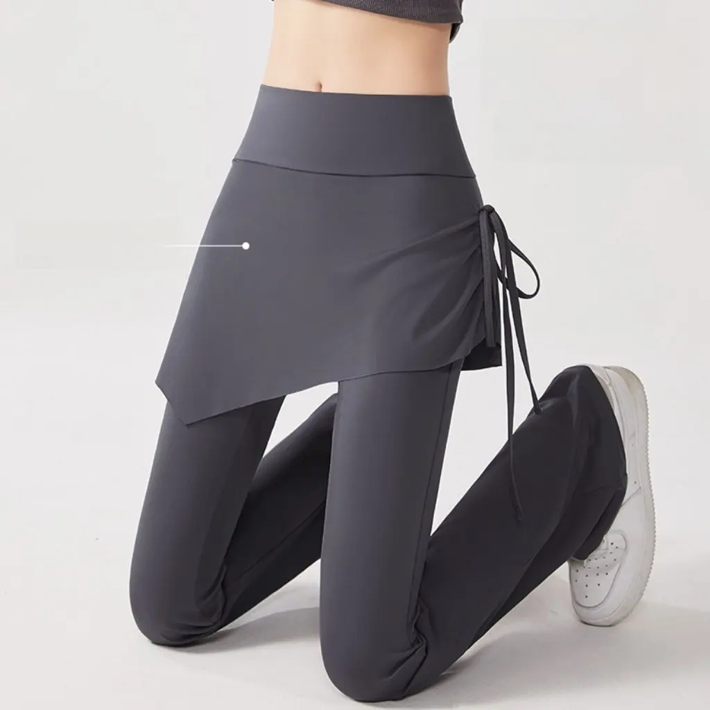 

Брюки для йоги с высокой талией, юбка, искусственная двухсекционная облегающая антибликовая расклешенная нижняя часть для занятий спортом и фитнесом для пилатеса