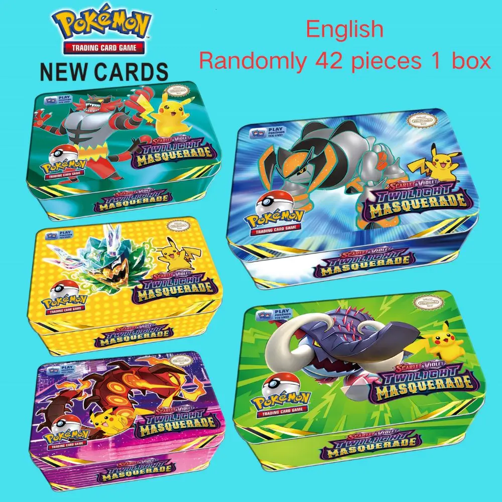 42pcs/set Iron Metal Box Pokemon TAKARA TOMY Battle Toys Lost Origin Pokemons Box with Pikachu Game Anime Bank Cards for Childre