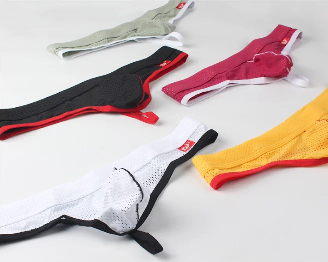 شبكة T الظهر ثونغ للرجال مثير U محدب الحقيبة g-سلسلة لون متباين الحرير الجليد مرونة سريعة الجافة شعور رائع مثلي الجنس المثيرة سراويل