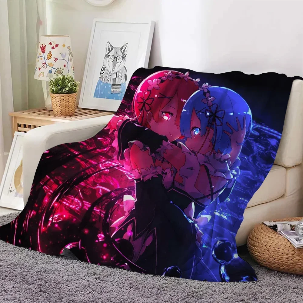 3D Print Cartoon Blanket Cute Girl Re_Zero Rem Ram with Warm Throw Blanket for Bed Bedroom Sofa Travel Picnic Blanket Girl Gift